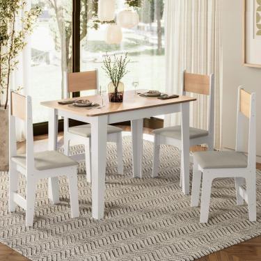 Imagem de Conjunto Sala de Jantar Mesa 109cm com 4 Cadeiras Delta Sonetto - Branco/Mel/Savana