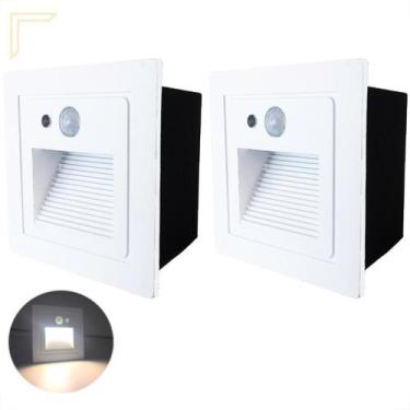 Imagem de Kit 2 Balizador Led Embutir Sensor Presença Parede Branco - Acende A L