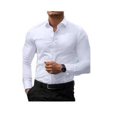 Imagem de Camisa Social Masculina Slim Fit Branca E Preta Lisa Para Negócios E C