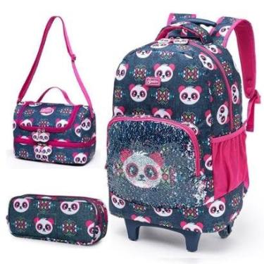 Imagem de Kit Mochila De Rodinha 19 Litros Infantil Lancheira Térmica Estojo Escolar Spector Reforçada-Feminino