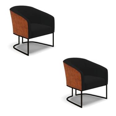 Imagem de Poltrona Decorativa Industrial Preto Kit 2 Stella Nozes/Linho Preto D0