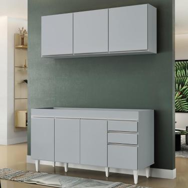 Imagem de Armário De Cozinha Argélia E Balcão Gabinete 150cm Sem Tampo Marrocos Cinza Claro - Lumil