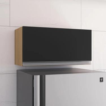 Imagem de Armário De Cozinha Aéreo Geladeira 60cm 1 Porta Andréia Amêndoa/preto - Ajl Móveis