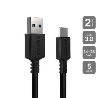 Imagem de Cabo Usb A 3.0 Macho P/ Usb Tipo-c - Preto - 2 Metros - Pucap3-2 - PCY