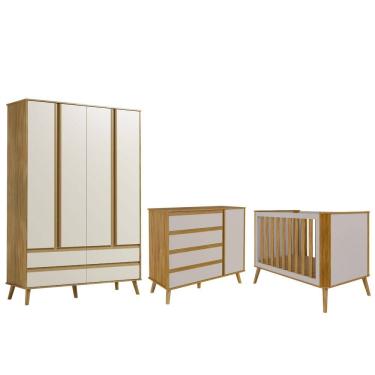 Imagem de Quarto Completo Bebê Theo Berço 3X1 100% MDF Moveis Peroba