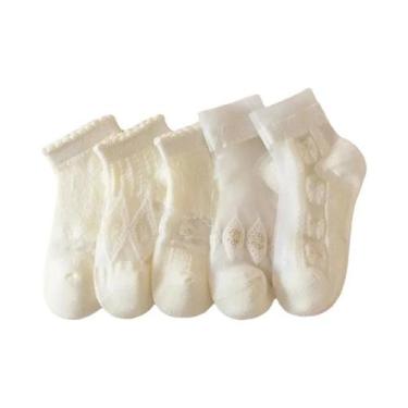 Imagem de Meias De Algodão Respiráveis Para Meninas, 5 Pares, Com Renda, Malha E
