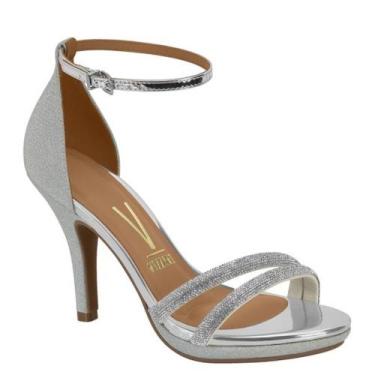 Imagem de Sandália Feminina Vizzano Salto Fino Tira Glitter 6210.1037, Prata, Br