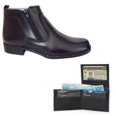 Imagem de Kit Bota Couro Botina Social Anti Stress  Carteira Couro  Modelo L  Pr