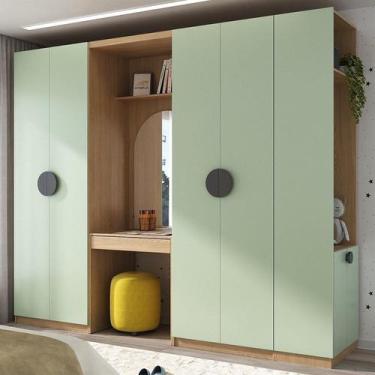 Imagem de Conjunto Modulado Infantil 4 Peças 6 Portas Cabideiro, Penteadeira com