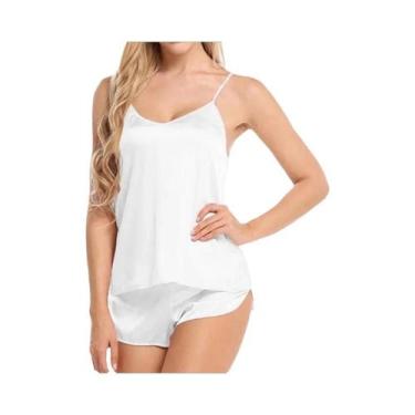 Imagem de Conjunto De Pijama De Seda Satinada Para Mulheres, Camisola Sexy E Sho