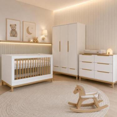 Imagem de Quarto de bebê completo com Berço 2 em 1, vira Mini Cama Cômoda e Guar