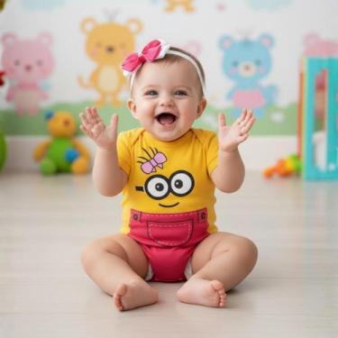 Imagem de Body Fantasia Minions Bebê Feminino Lacinho - BEBE PRESENTE, G, Rosa