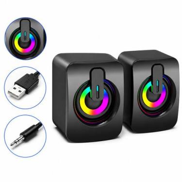 Imagem de Caixinha de Som PC Notebook USB P2 Led RGB Som Estéreo Compacta - LEHM