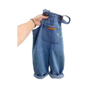 Imagem de Macacão De Jeans Para Meninos E Meninas Com Bolso Em Cor Sólida, Calça