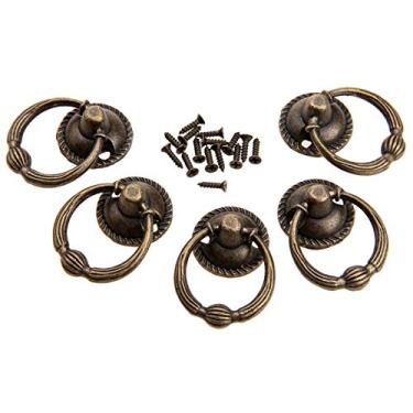 Imagem de 5 pcs puxar maçanetas 37 * 27mm antique bronze redondo anel de ferro vintage porta caixa armário armário armário hardware YYDFPIIA
