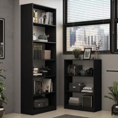 Imagem de Kit Madesa Estante Livreiro 6908 + Estante Livreiro 6907 - Preto
