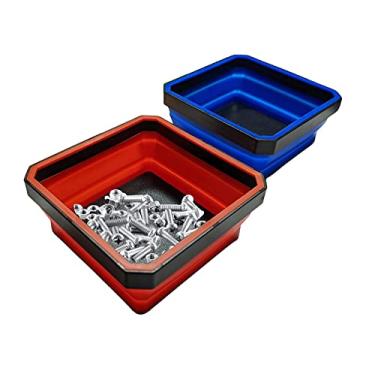 Imagem de Conjunto de tigela de peças magnéticas dobráveis Bandeja de peças de silicone - Bandeja magnética para mecânico - Caixa de peças magnéticas - Bandeja de peças magnéticas - Bandeja de parafusos magnéticos - Bandeja magnética para parafusos (2 pacotes)
