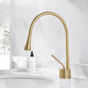 Imagem de Torneira da bacia escovado ouro preto prata torneira deck montado lavatório torneira misturador quente & Torneira de latão frio para banheiro, short dourado escovado, china