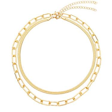 Imagem de BaubleStar Colar em camadas com clipe de papel e corrente para mulheres, Latão, banhado a ouro, Sem Pedra Preciosa