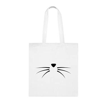 Imagem de Sacola de nariz e bigodes de gato, presente divertido, bolsa de ombro, bolsas reutilizáveis, cesta de Natal de aniversário, ideia de presente, Branco