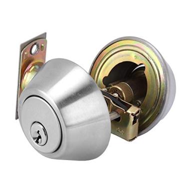Imagem de Fechaduras de cilindro duplo, fechadura de porta de segurança fechadura redonda de aço inoxidável com chave em ambos os lados para porta de madeira