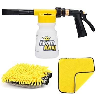 Imagem de Clean Car USA Foam King™ Pistola de espuma para lavagem de carro e luva de microfibra, acessório de mangueira de jardim para limpeza sem arranhões, pulverizador de sabão de canhão de espuma de neve,