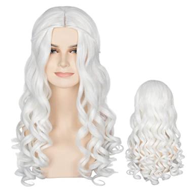 Imagem de Peruca feminina Miss U Hair longa encaracolada branca fantasia bruxa rainha elfo cosplay festa peruca