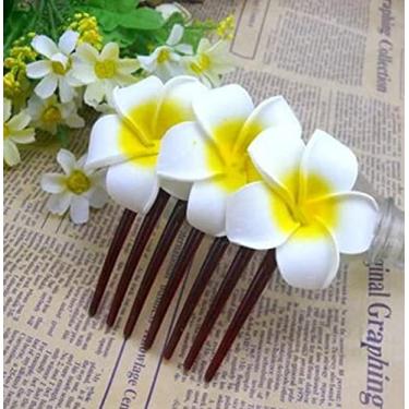Imagem de Pente de cabelo de flor plumeria peça de cabeça para mulheres meninas grampos de cabelo floral havaiano noiva damas de honra acessórios de cabelo