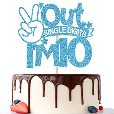 Imagem de Enfeite de bolo Blue Glitter Out Single Digits I'm 10 Topper de bolo, dois dígitos 10, para meninos e meninas decorações de 10º aniversário