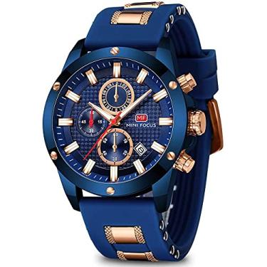 Imagem de MF Mini Focus Relógio masculino moderno, casual, esportivo, cronógrafo, à prova d'água, luminoso, calendário, pulseira de silicone, relógio de quartzo moderno para homens, Azul