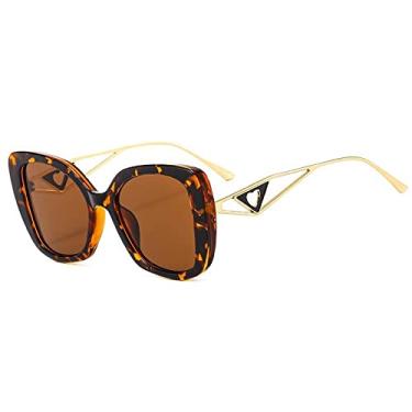 Imagem de Óculos de sol vintage patchwork quadrado olho de gato para mulheres moda liga coração oco óculos de sol feminino tons elegantes, chá de leopardo, sem estojo