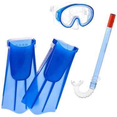 Imagem de Speedo Conjunto de máscara de natação Aqua Quest para crianças, Snorkel e Aletas Azul Oceano, Grande/GG