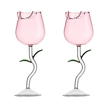 Imagem de LUZLED Taças de vinho de flor rosa, conjunto de 2 taças de vinho tinto criativas, taças de cálice de rosa transparente, taça de flor de rosa, copo de suco de coquetel de vinho para festa de casamento e bar