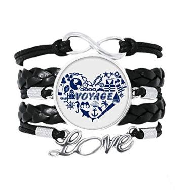 Imagem de OFFbb-USA Pulseira Marine Life Heart Navigation Equipment Love Accessory Twisted Leather Knitting Rope Wristband Gift
