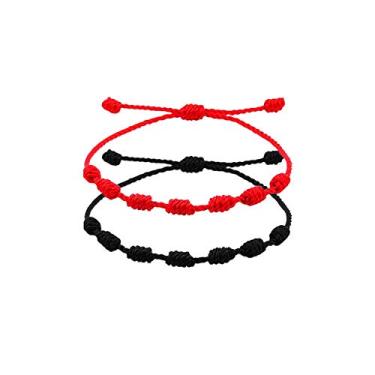 Imagem de Stology Pulseiras de 7 nós para proteção, pulseira de tornozelo com corda vermelha ajustável da sorte, amuleto feito à mão, cordão de cabalá para homens e mulheres, 2 pacotes, Corda, fio