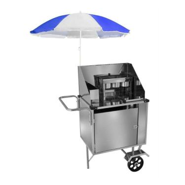 Imagem de Carrinho de Cachorro Quente Inox Guarda Sol e Rodas Maciças