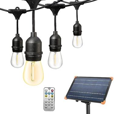 Imagem de Varal de Luzes Solar Cordão Externo 8 Lâmpadas LED Filamento Luz Amarela 2700K 4,6m | Acompanha Controle Remoto 8 Modos
