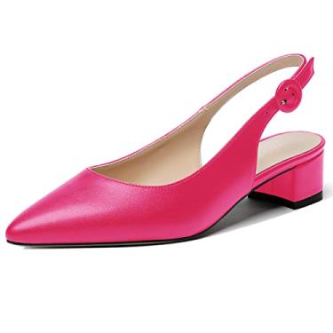 Imagem de WAYDERNS Sapato feminino bonito tira ajustável com tira no tornozelo fivela de escritório sólida fosco bico fino grosso salto baixo 3,8 cm, Magenta, 7