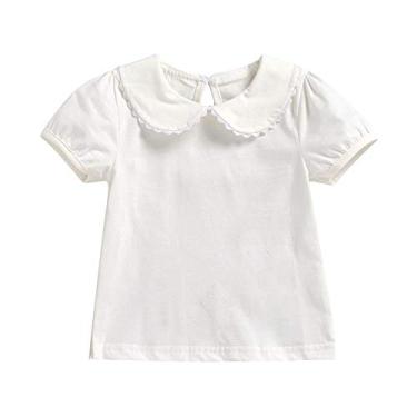 Imagem de Blusa infantil básica de manga comprida e gola de boneca de cor sólida da MoDNTOGA, E(off-white), 5-6T