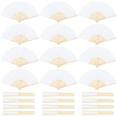 Imagem de Aneco 24 peças ventiladores de papel portáteis ventiladores dobráveis de papel com bambu para presente de casamento, festa, casa, faça você mesmo, branco..
