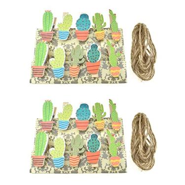 Imagem de HAHIYO Mini prendedor de roupa de madeira pintado de cacto com 6,56 metros suportes de papel para foto de barbante de juta 3,5 cm braçadeira apertada não desfia corda publicação avisos lidos úteis para pendurar cartão postal casamento 20 peças