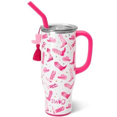 Imagem de Swiglife Mega caneca de 850 g, copo de 850 g com alça e canudo, adequado para copo, pode ser lavado na lava-louças, copo isolado extragrande, garrafa de água de aço inoxidável (Let's Go Girls)