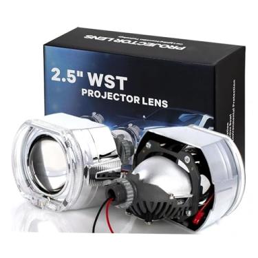 Imagem de YUFANYA Mini lente de projetor de 6 cm com função de feixe alto/baixo, 70 W 20.000 LM 6000 K, branco, cobertura de prata, DRL, decoração de olhos de anjo, branco, amarelo, luz de giro retrofit H1 H4