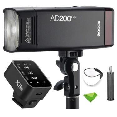 Imagem de GODOX AD200 Pro AD200Pro + gatilho X3-N, 200Ws 2.4G Flash Strobe, 1/8000 HSS, 500 flashes de potência total, reciclagem de 0,01-1,8s, bateria de 2900mAh, lâmpada nua/Speedlite
