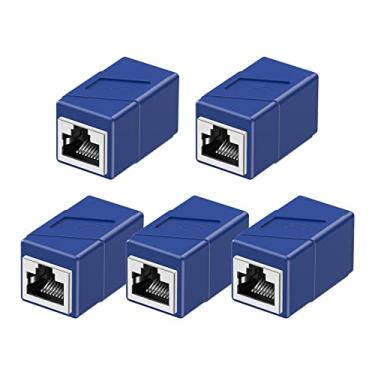 Imagem de Acoplador RJ45, pacote com 5 adaptadores Ethernet fêmea para fêmea, adaptador extensor de cabo Ethernet, 8 pinos modular reto, conectores de rede para cabo Ethernet Cat8/Cat7/Cat6/Cat6a/Cat5e/Cat5 (azul)