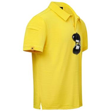 Imagem de LLdress Camisa polo masculina de manga curta com absorção de umidade e ajuste seco, 03095-amarelo, XXG
