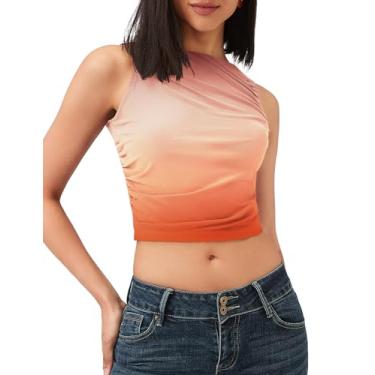 Imagem de VVK Regata feminina franzida de malha cropped camisetas de verão sem mangas 2024 na moda, Fd-laranja, G