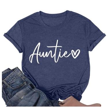 Imagem de Camiseta feminina Aunt Shirts Cute Auntie para mulheres, Love Heart, casual, manga curta, tia, Azul, M