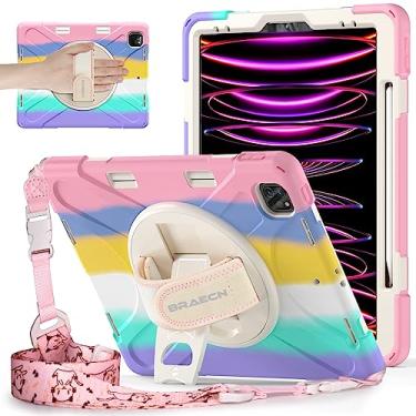 Imagem de BRAECNstock Capa infantil para Apple iPad Air de 13 polegadas (M3/M2)/Pro 12,9 polegadas 6ª/5ª/4ª/3ª geração, capa protetora à prova de choque com suporte para lápis, [alça de mão giratória de 360° +