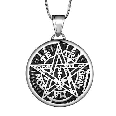 Imagem de Colar pentagrama pentáculo wiccan - pingente satânico estrela 316L aço inoxidável tradicional selo de Salomão Tetragrammaton Eliphas Levi Pentagra Wicca Punk Retro Jewelry, Aço inoxidável,